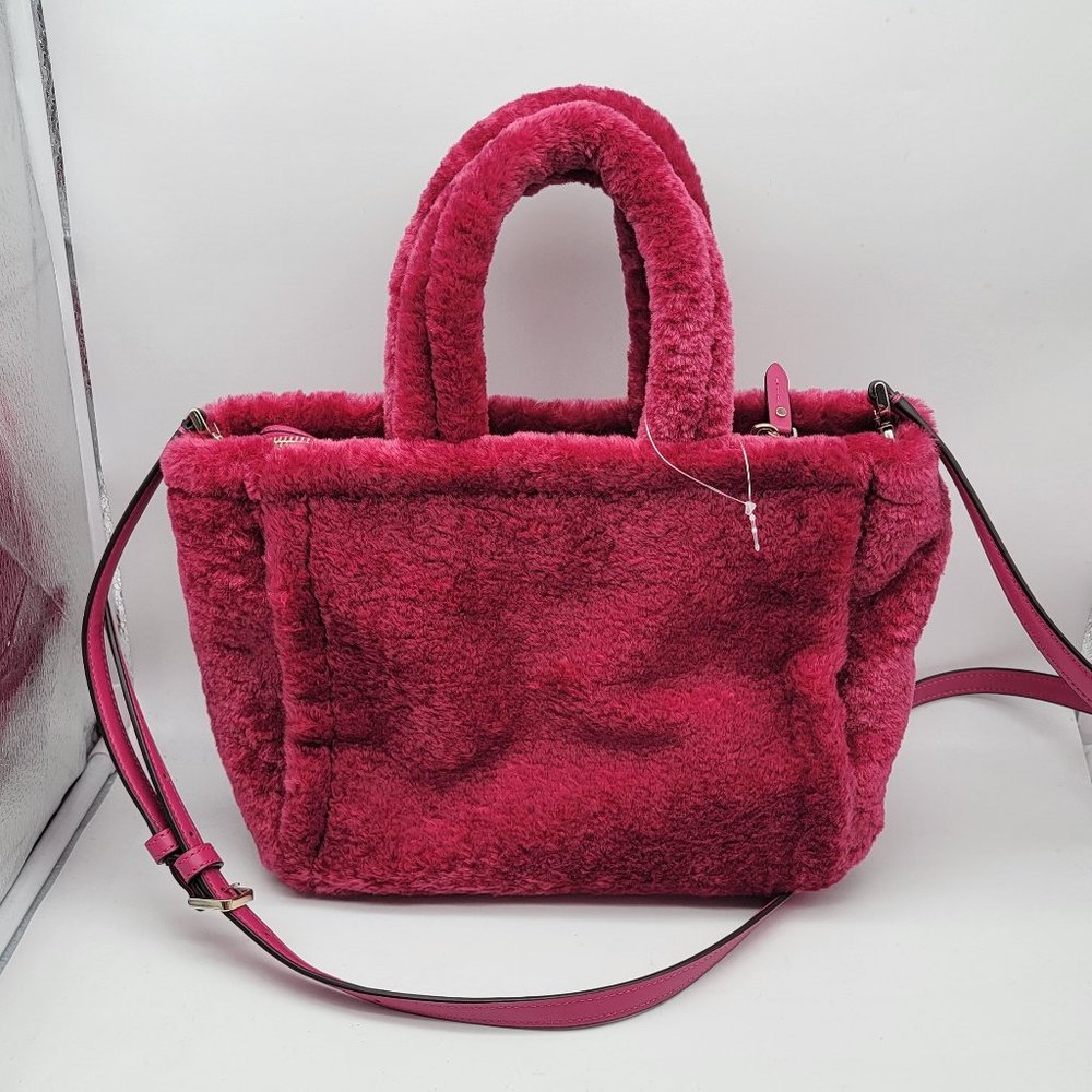 Kate Spade Ella Faux Shearling Small Tote K9390 Festive Pink - Picture 2 of 6